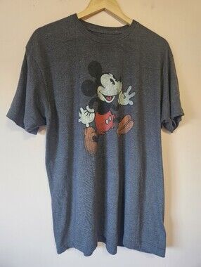 Disney Mickey Mouse Graphic Tee XL Heather Charcoal Distressed Retro Disneycore
